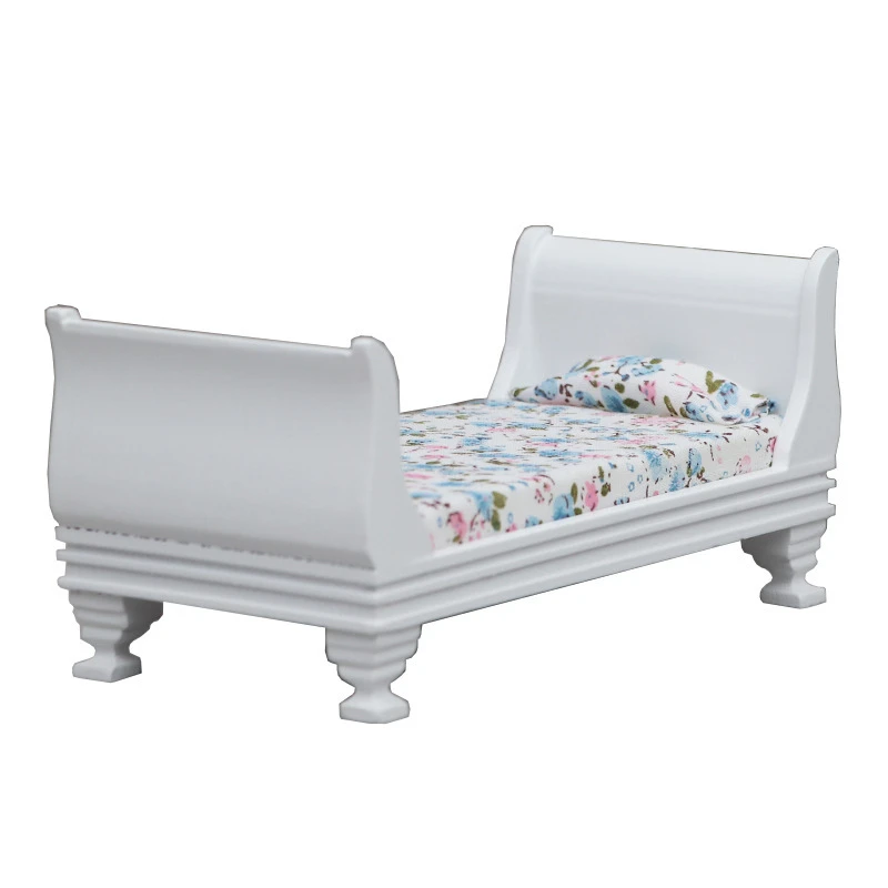 Brown Striped Vintage Miniature Single Bed — White