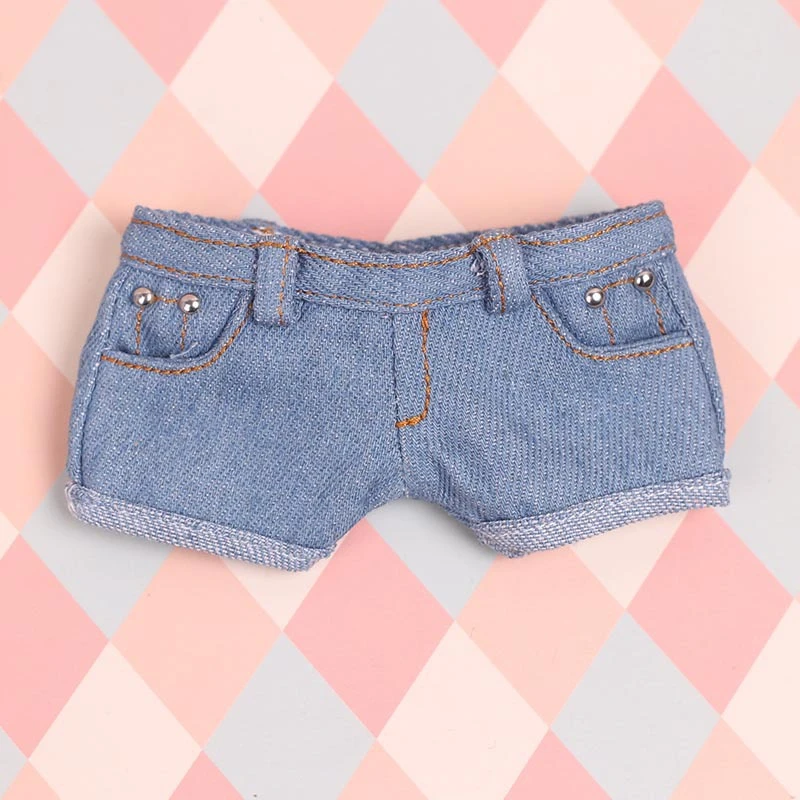 Doll Denim and Casual Pants Collection — Light blue classic belt-loop cuffed denim pants studded