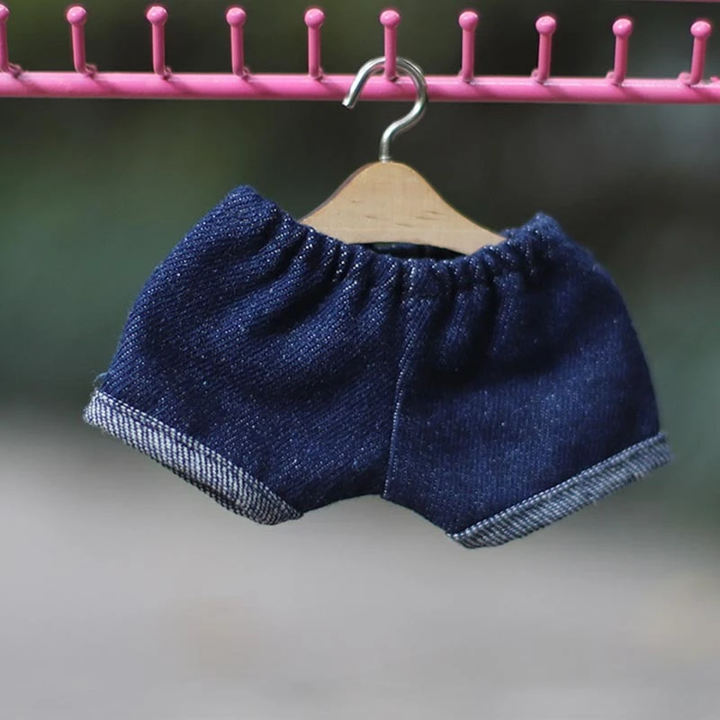 Elastic Waist Doll Jeans — Dark blue cuffed elastic-waist denim pants
