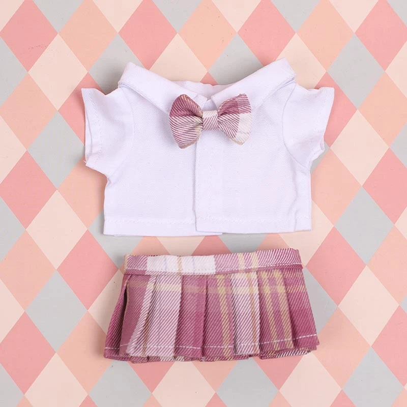 JK Pleated Doll Skirt Sets — JK pleated skirt bow tie shirt 3-piece set - Red and white plaid raspberry tea