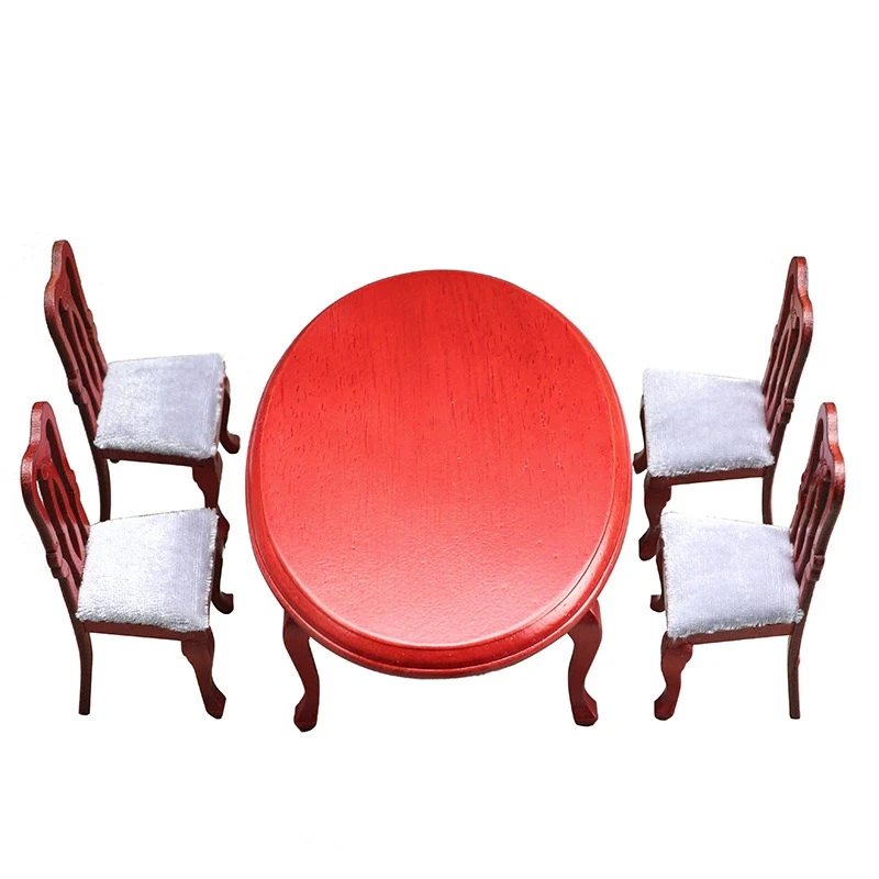 Mahogany Miniature Dining Table and Chairs — custom doll clothing and miniature accessory