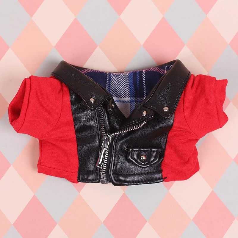 Mini Doll Biker Jackets — Red Black colour-block biker jacket faux leather jacket single piece