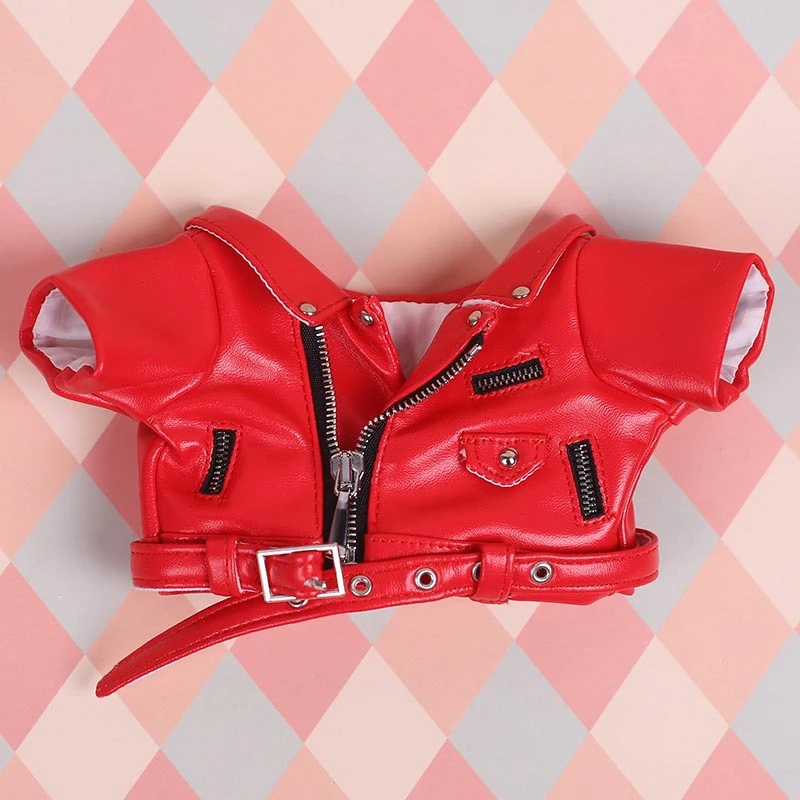 Mini Doll Biker Jackets — Red belted biker jacket faux leather jacket single piece
