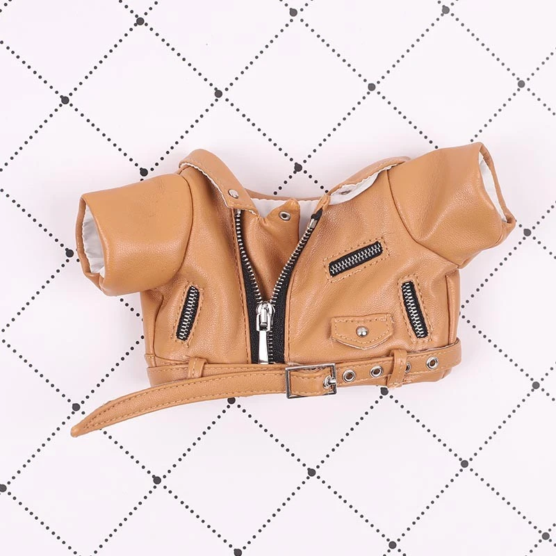 Mini Doll Biker Jackets — Brown belted biker jacket faux leather jacket single piece