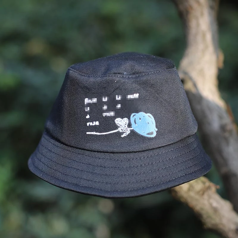 Mini Doll Bucket Hats and Caps — Black bucket hat blue rose printed