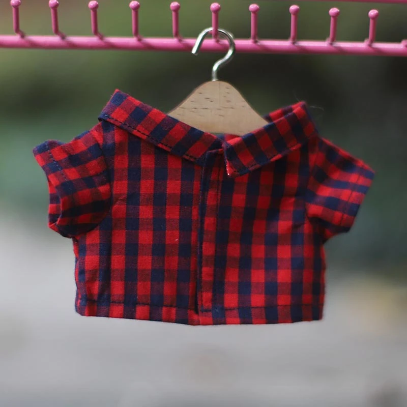 Mini Doll Button Shirts — Red plaid shirt single piece