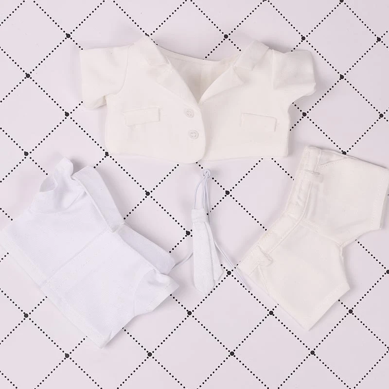 Mini Doll Suit Sets — White suit shirt necktie 4-piece set