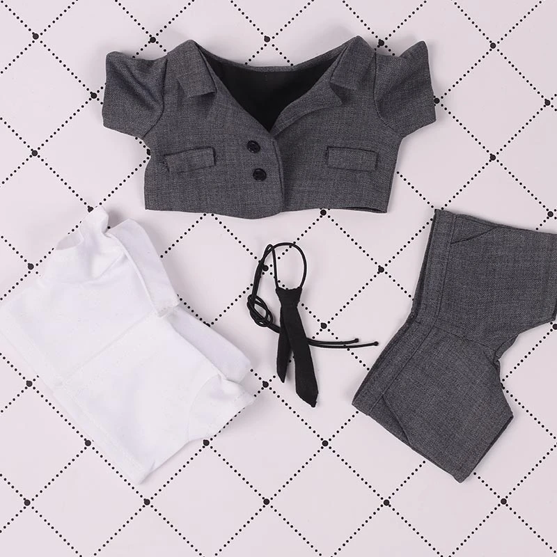 Mini Doll Suit Sets — Grey suit shirt necktie 4-piece set