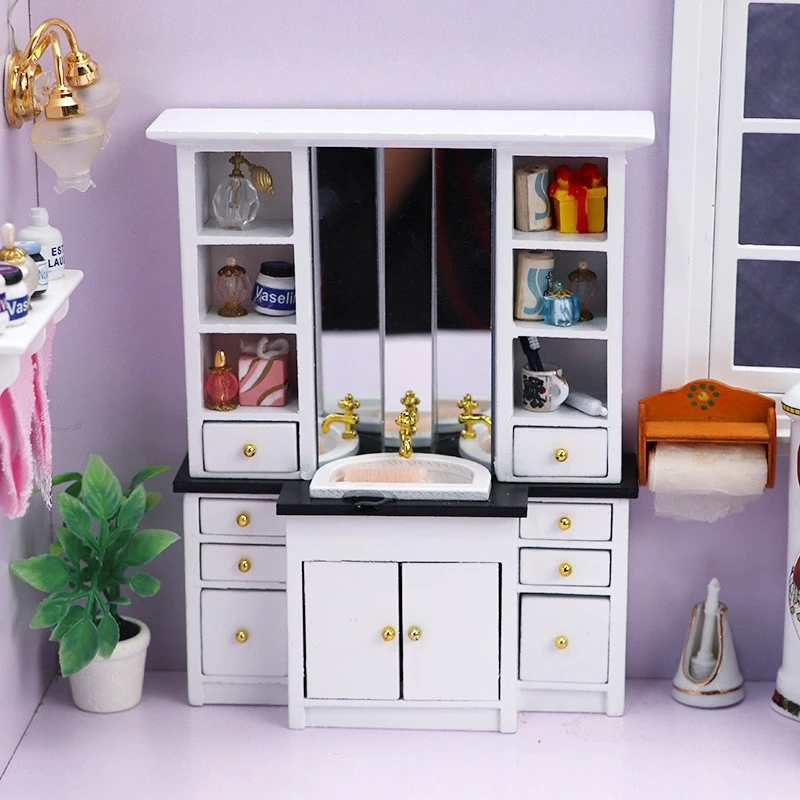 Miniature Bathroom Vanity and Sink — custom doll clothing and miniature accessory