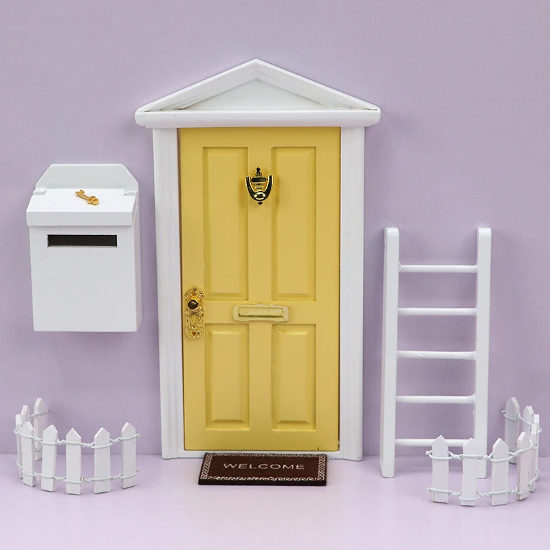 Miniature Coloured Door, Ladder, Fence and Mailbox Set — Yellow