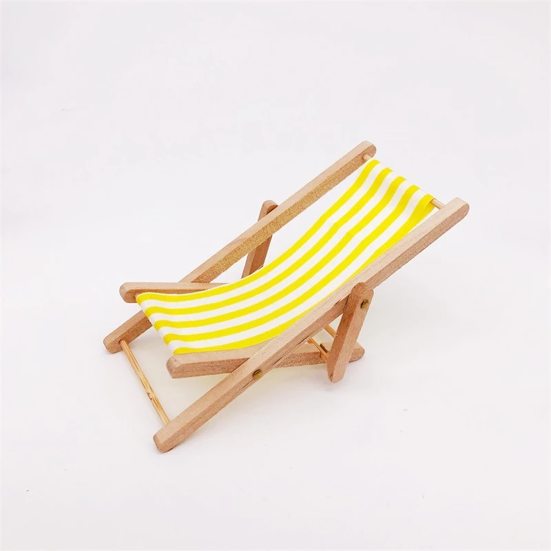 Miniature Folding Beach Lounger — Yellow stripes