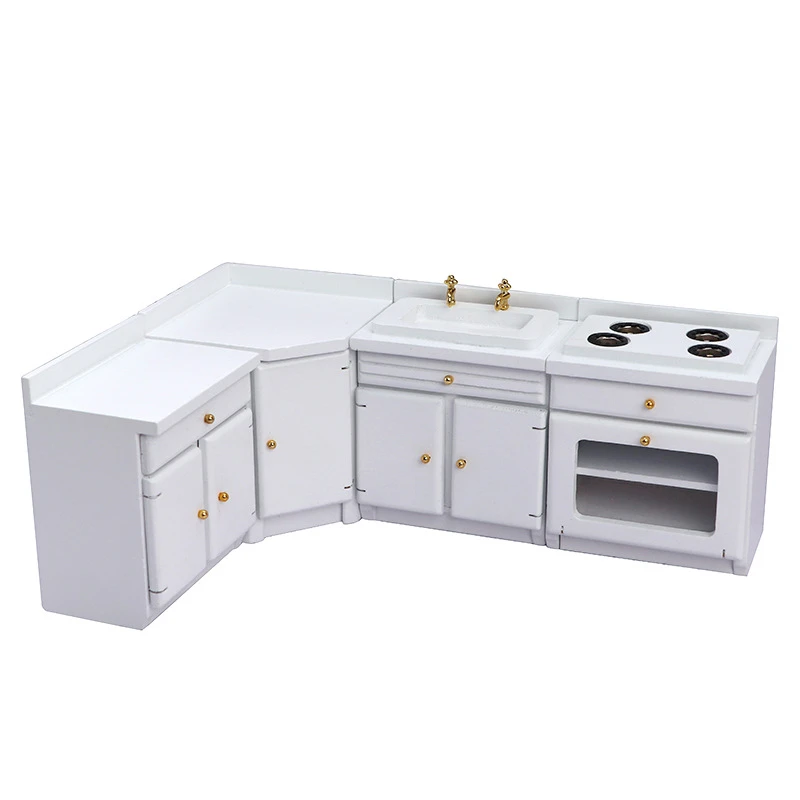 Miniature Kitchen Cabinet Set with Refrigerator — custom doll clothing and miniature accessory