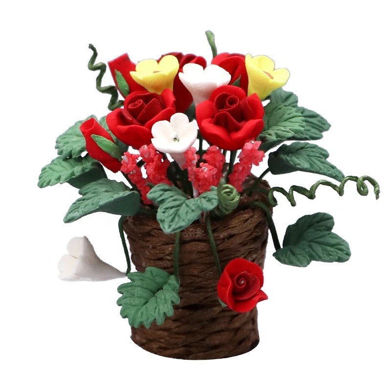 Miniature Rose Bouquet in a Woven Basket — Option 2