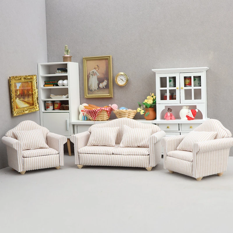 Miniature Three-Piece Sofa Collection — custom doll clothing and miniature accessory