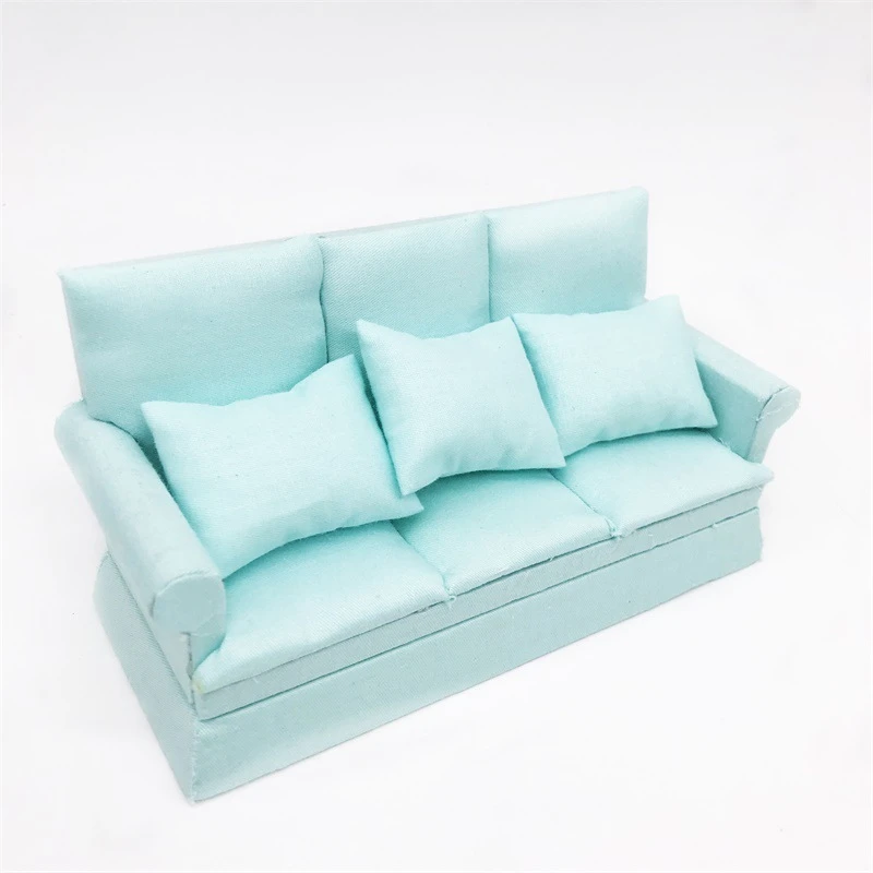 Miniature Three-Seat Sofa with Cushions — Lake blue