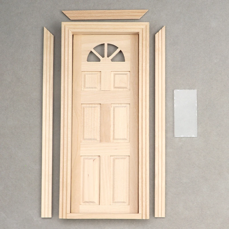 Unpainted Miniature Transom Window and Six-Pane Door — custom doll clothing and miniature accessory