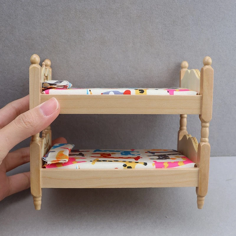 Miniature Wooden Bunk Bed — custom doll clothing and miniature accessory