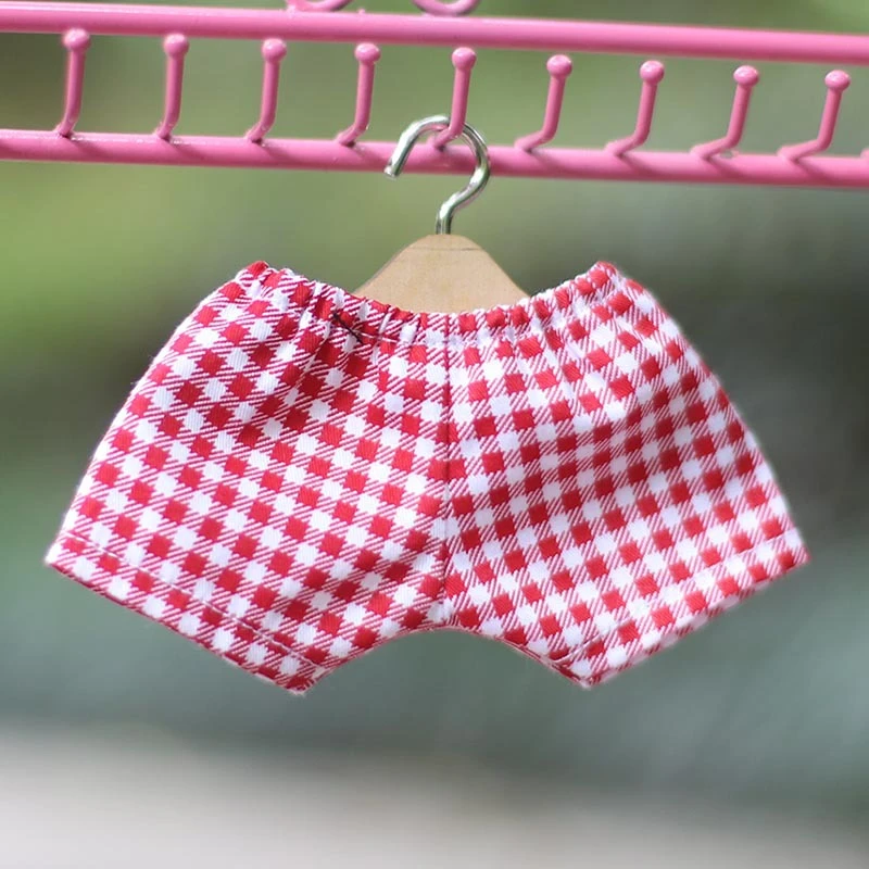 Patterned Elastic Doll Pants — Red-white plaid elastic-waist pants