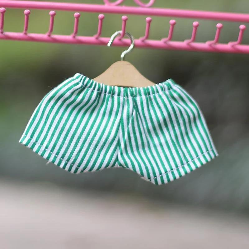 Patterned Elastic Doll Pants — Green striped elastic-waist pants
