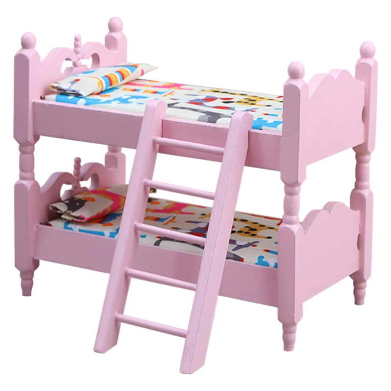 Pink Miniature Bunk Bed — custom doll clothing and miniature accessory
