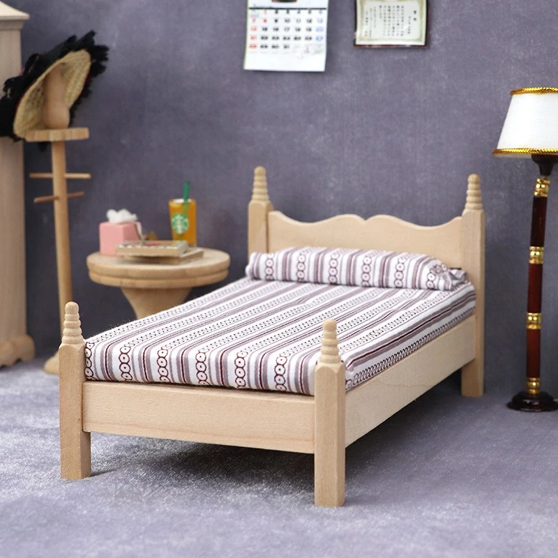 Unpainted Classic Miniature Single Bed — custom doll clothing and miniature accessory