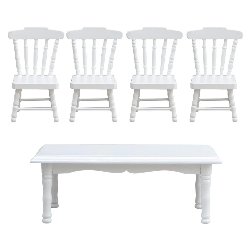 White Miniature Table and Chairs — custom doll clothing and miniature accessory